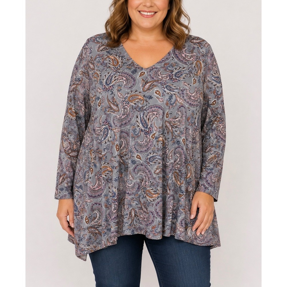 J. Jill V-Neck Tunic Women 4XP Blue Paisley Print Simply Supima Cotton Top